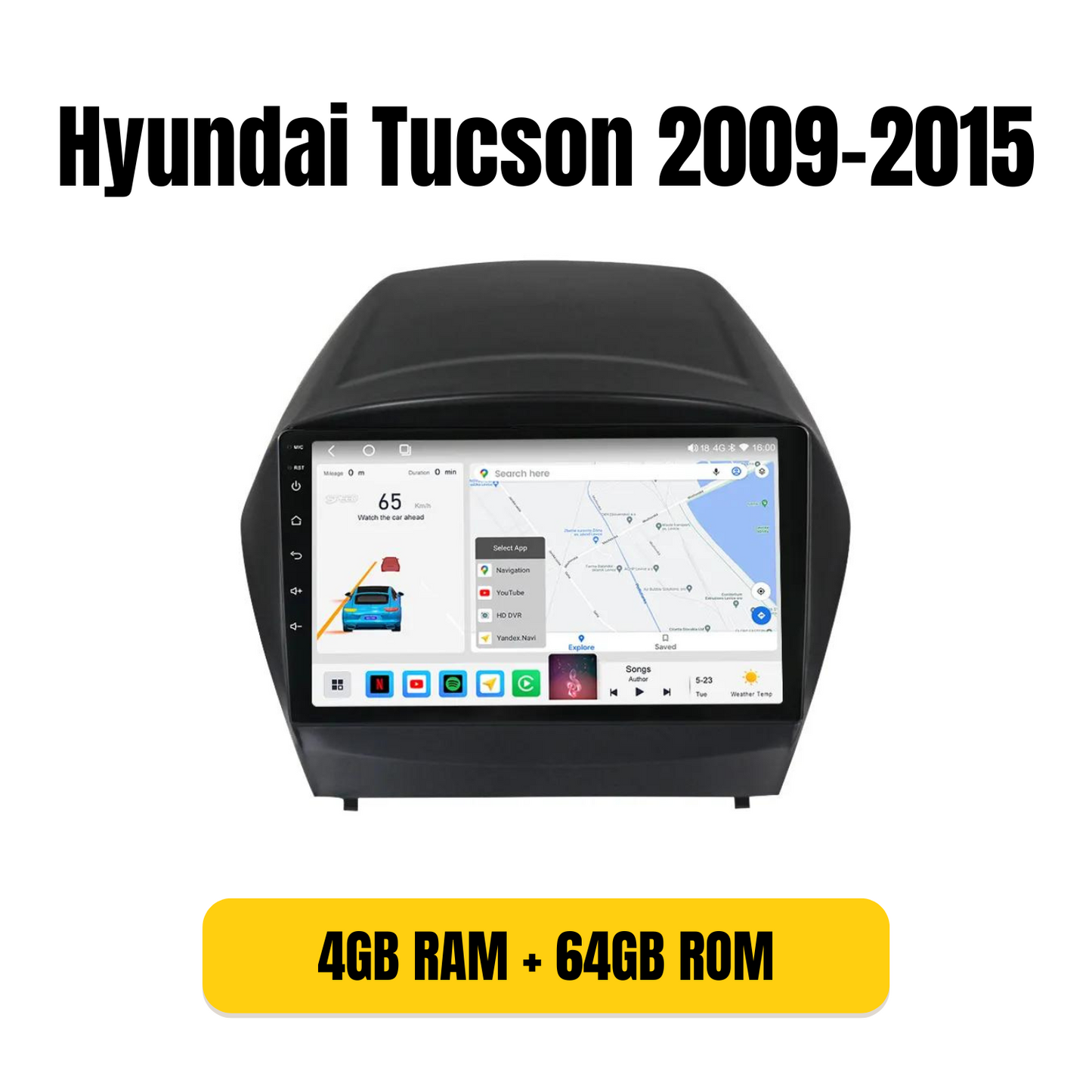 Combo RADIO + BISEL - Hyundai Tucson 2009-2015 - 4GB RAM + 64GB ROM - Pantalla QLED
